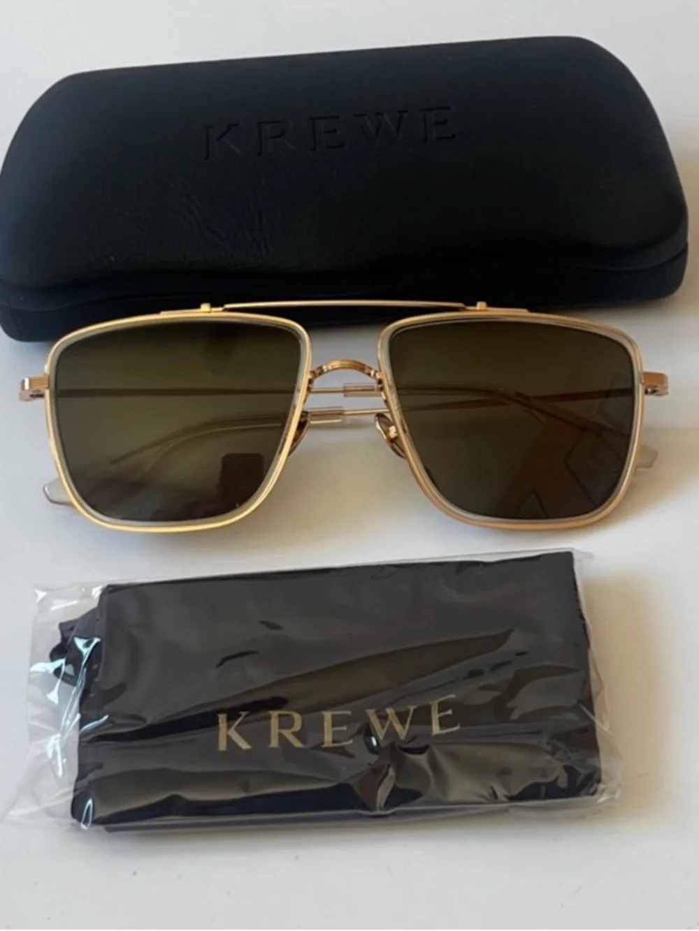 KREWE Vail Haze 18K Grass Green Polarized lenses Sunglasses NWT